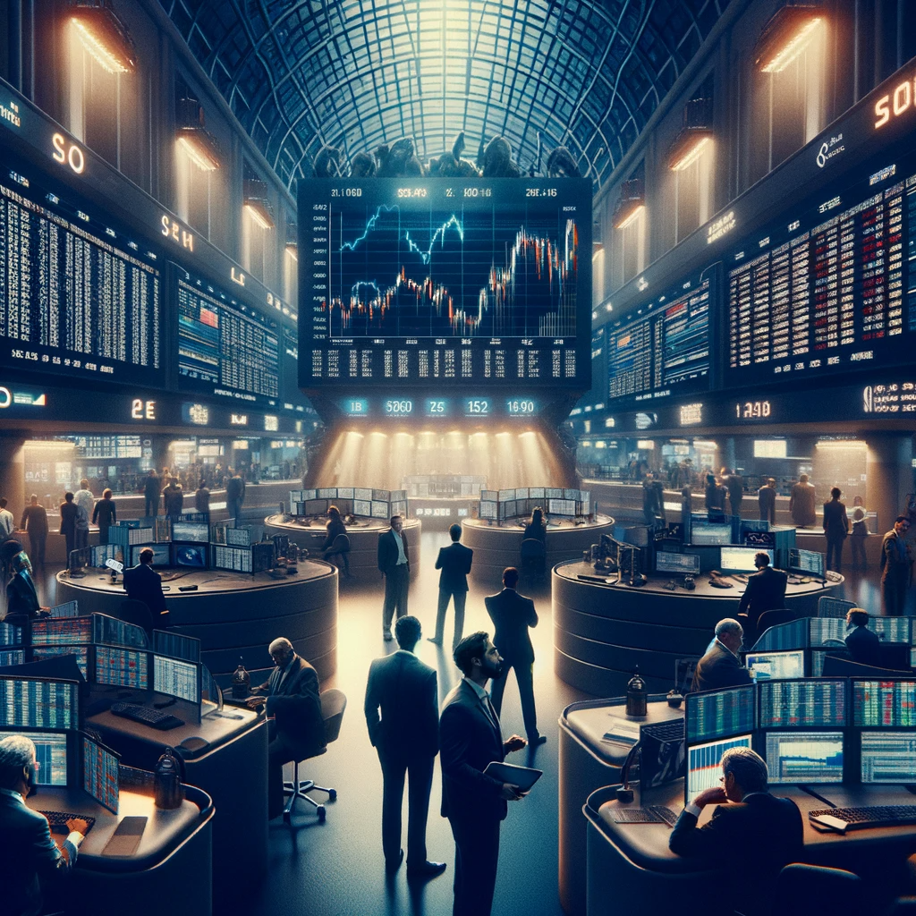 Imagem que representa o comportamento do investidor, em um pregão, com uma tela mostrando o movimento do mercado. 